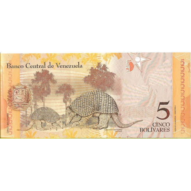 Tył banknotu Wenezuela 5 Bolivar 2007 UNC