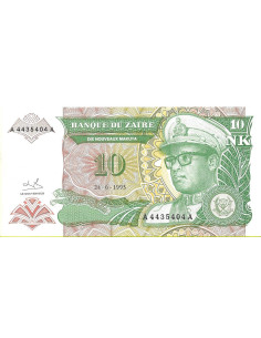 Przód banknotu Zair 10 Makuta 1993 UNC