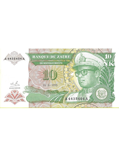 Przód banknotu Zair 10 Makuta 1993 UNC