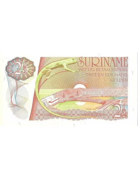 Tył banknotu Surinam 25 Gulden 1985 UNC