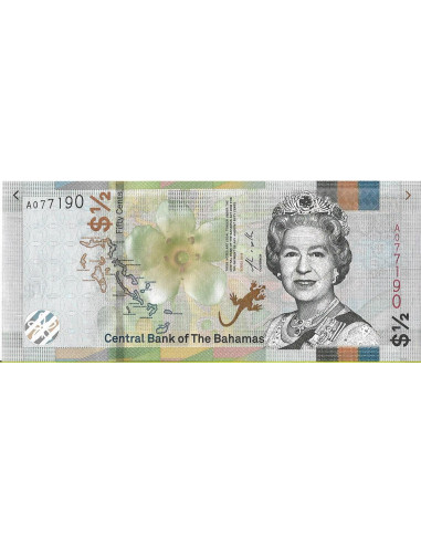 Przód banknotu Bahamy 05 Dolar 2019 UNC