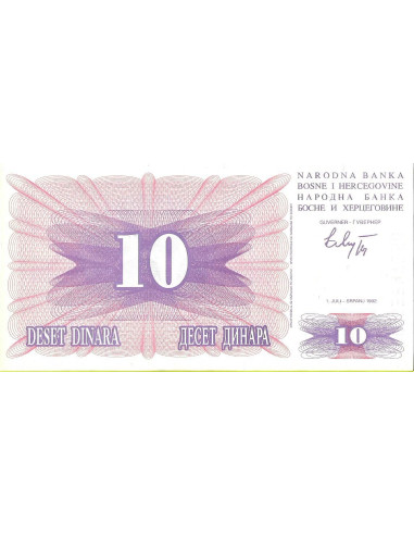 Przód banknotu Bośnia i Hercegowina 10 Dinar 1992 UNC