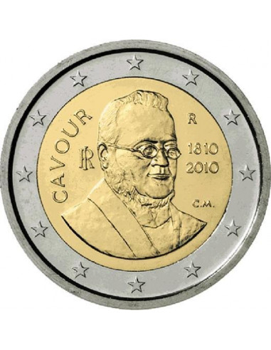 Awers monety Włochy 2 euro 2010 200 rocznica urodzin Camilla Cavoura