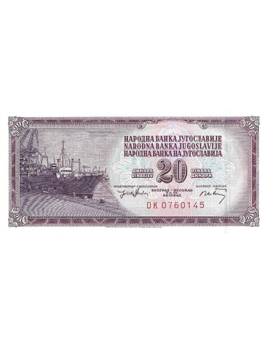 Przód banknotu Jugosławia 20 Dinar 1974 UNC