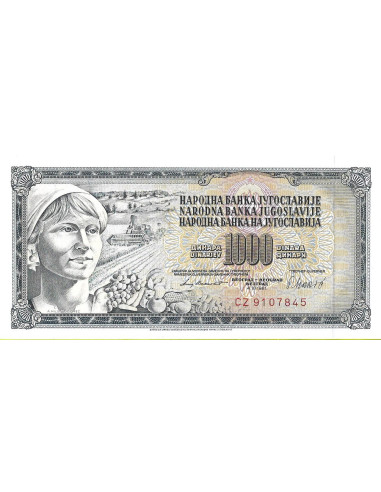 Przód banknotu Jugosławia 1 000 Dinar 1981 UNC