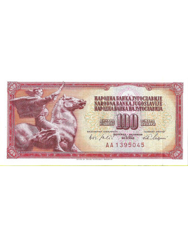 Przód banknotu Jugosławia 100 Dinar 1965 UNC
