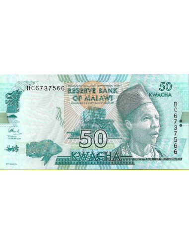 Przód banknotu Malawi 50 Kwacha 2016 UNC