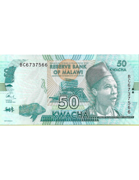Przód banknotu Malawi 50 Kwacha 2016 UNC