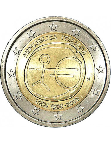 Awers monety Włochy 2 euro 2009 10lecie wprowadzenia systemu euro Włochy