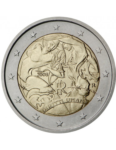 Awers monety 2 euro 2008 60lecie powstania Powszechnej Deklaracji Praw Człowieka Włochy