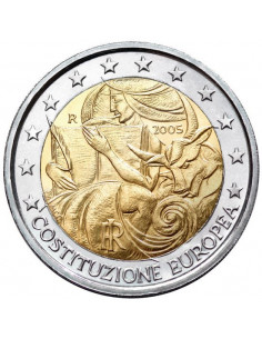 Awers monety Włochy 2 euro 2005 1 rocznica podpisania konstytucji europejskiej