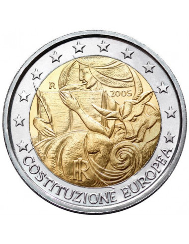 Awers monety 2 euro 2005 1 rocznica podpisania konstytucji europejskiej
