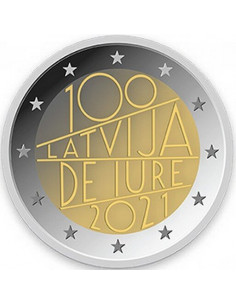Awers monety Łotwa 2 euro 2021 100lecie uznania Łotwy de iure