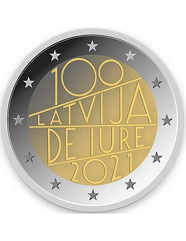 Awers monety 2 euro 2021 100lecie uznania Łotwy de iure