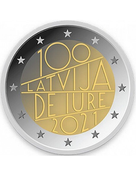 Awers monety Łotwa 2 euro 2021 100lecie uznania Łotwy de iure