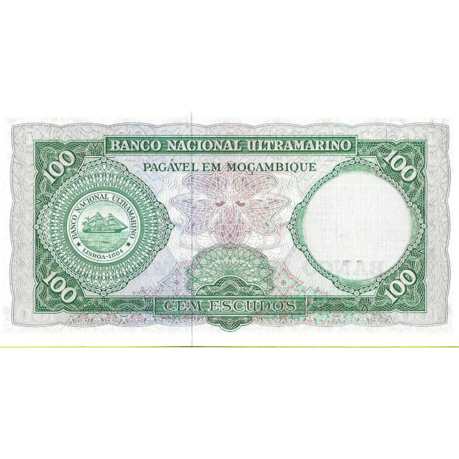 Tył banknotu Mozambik 100 Escudo 1976 UNC