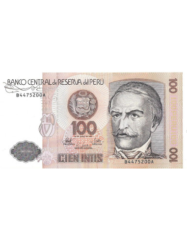Przód banknotu Peru 100 Inti 1987 UNC