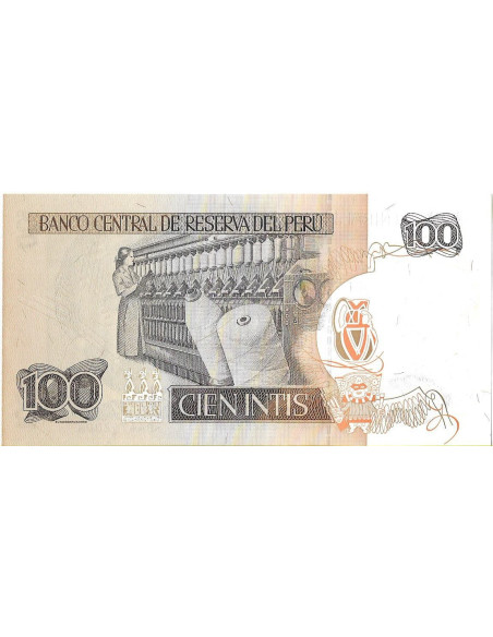 Tył banknotu Peru 100 Inti 1987 UNC