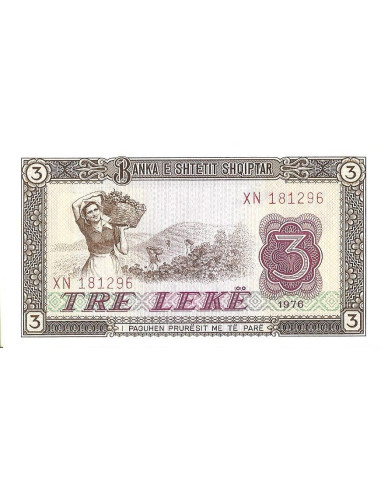 Przód banknotu Albania 3 Lek 1976 UNC