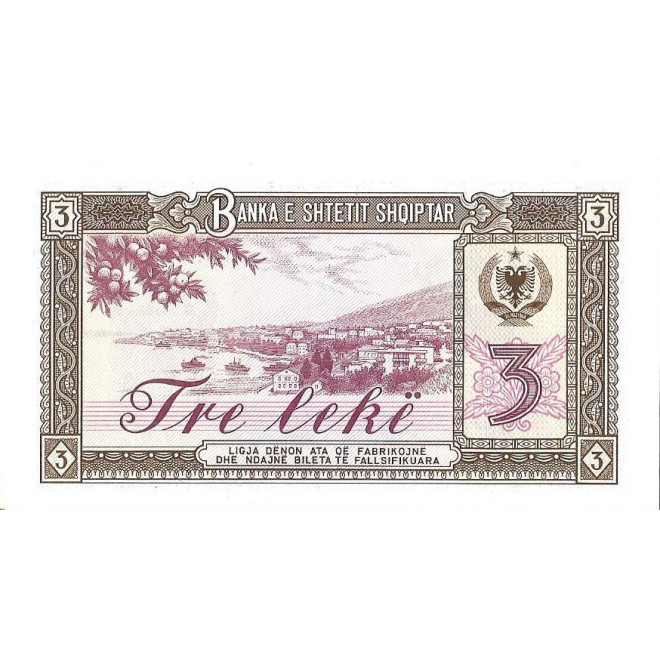 Tył banknotu Albania 3 Lek 1976 UNC