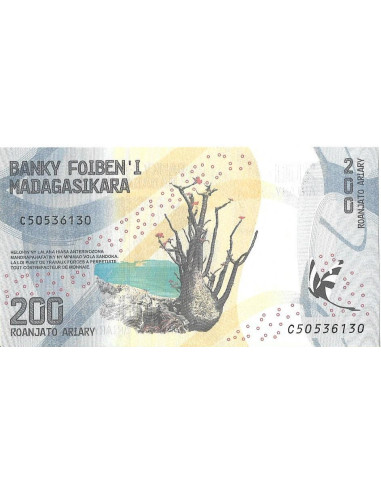 Przód banknotu Zambia 200 Ariary 2017 UNC