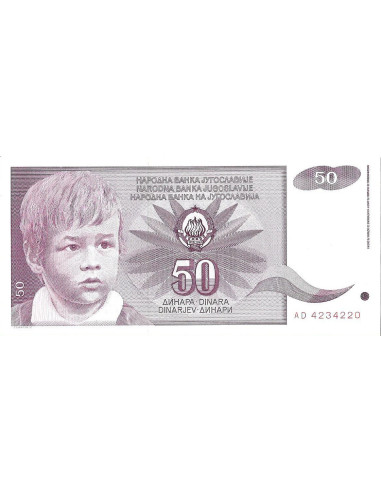 Przód banknotu Jugosławia 50 Dinar 1990 UNC