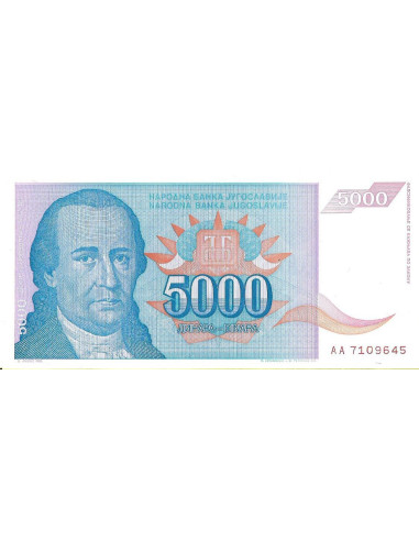 Przód banknotu Jugosławia 5 000 Dinar 1994 UNC