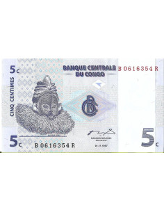 Przód banknotu DMK Zair 5 Centym 1997 UNC