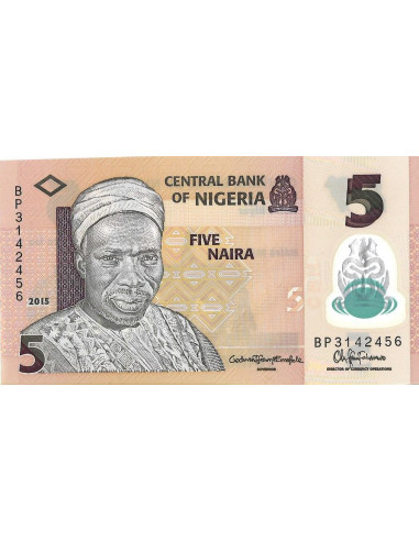 Przód banknotu Nigeria 5 Naria 2015 UNC