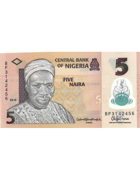 Przód banknotu Nigeria 5 Naria 2015 UNC