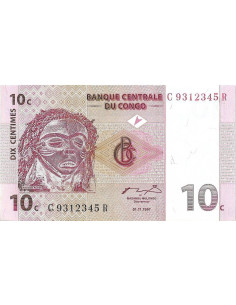 Przód banknotu DMK Zair 10 Centym 1997 UNC
