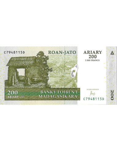 Przód banknotu Madagaskar 200 Ariary 2004 UNC