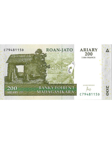 Przód banknotu Zambia 200 Ariary 2004 UNC
