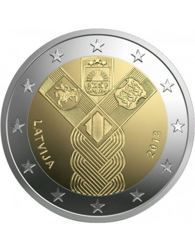 Awers monety Łotwa 2 euro 2018 Stulecie powstania Niepodległych Państw Bałtyckich Łotwa