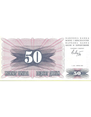 Przód banknotu Bośnia i Hercegowina 50 Dinar 1992 UNC
