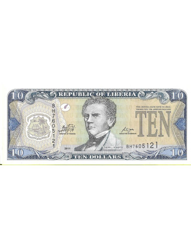 Przód banknotu Liberia 10 Dolarów 2011 UNC
