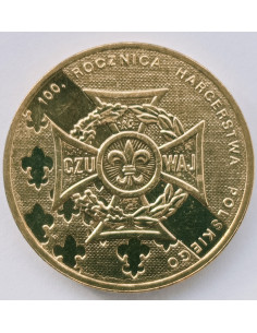 Awers monety 2 zł 2010 100. rocznica Harcerstwa Polskiego
