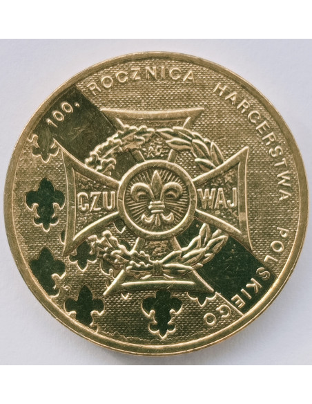 Awers monety 2 zł 2010 100. rocznica Harcerstwa Polskiego