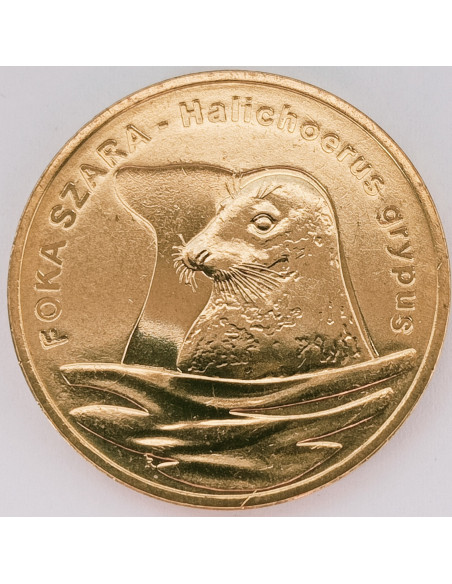 Awers monety 2 zł 2007 Zwierzęta świata: Foka szara łac. Halichoerus grypus