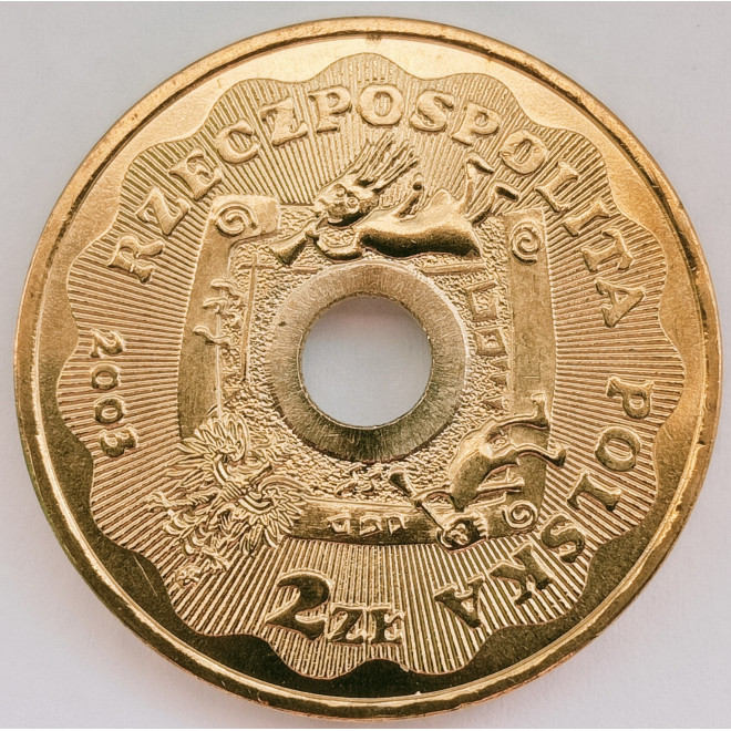 Rewers monety 2 zł 2003 10 lat Wielkiej Orkiestry Świątecznej Pomocy