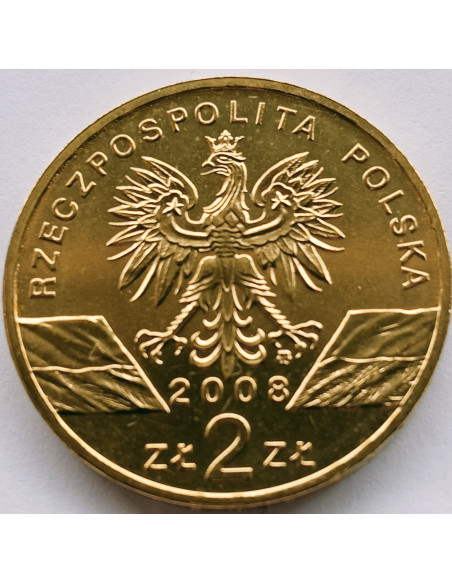 Rewers monety 2 zł 2008 Zwierzęta świata: Sokół wędrowny łac. Falco peregrinus
