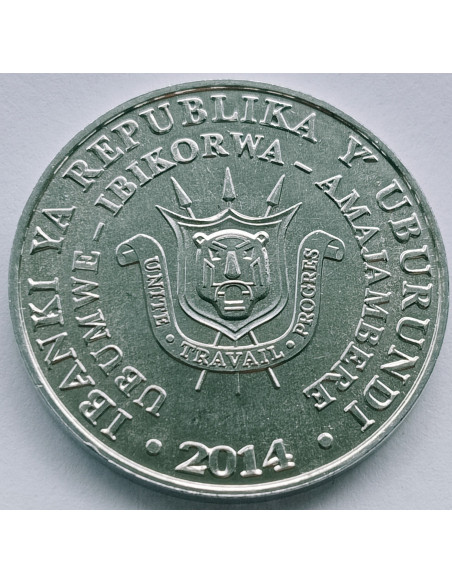 Rewers monety Burundi 5 Franków 2014 Ptaki wojownik wspaniały Stephanoaetus coronatus