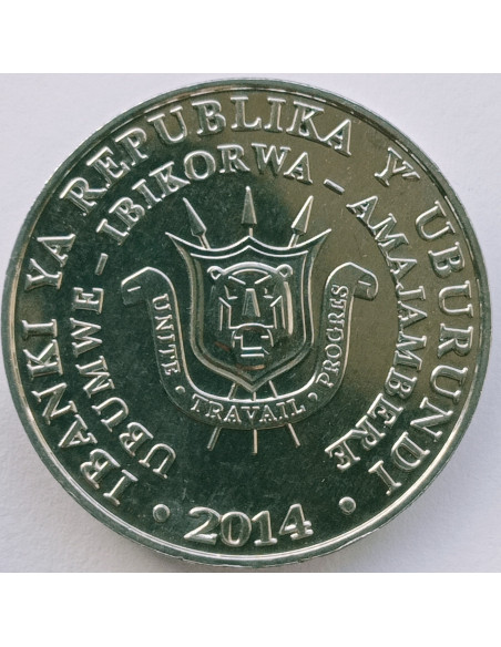 Rewers monety Burundi 5 Franków 2014 Ptaki Trzewikodziób Balaeniceps rex