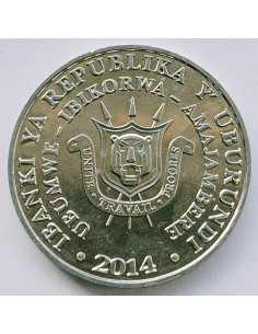 Awers monety Burundi 5 Franków 2014 Kusokurka plamista Sarothrura elegans 2