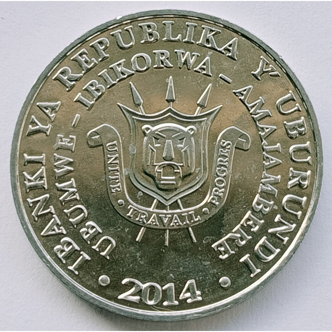 Rewers monety Burundi 5 Franków 2014 Kusokurka plamista Sarothrura elegans
