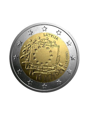 Awers monety 2 euro 2015 30lecie istnienia flagi europejskiej Łotwa