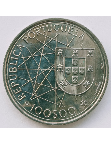 Rewers monety Portugalia 100 Escudo 1989 Odkrycie Azorów