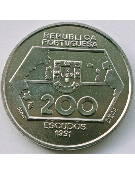 Rewers monety Portugalia 200 Eskudo 1991 Nawigacja na zachód