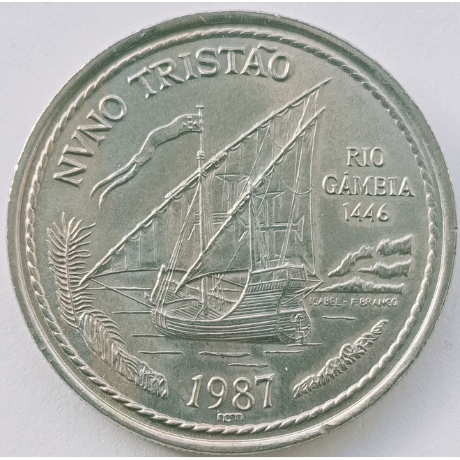 Awers monety Portugalia 100 Escudo 1987 Odkrywca Nuno Tristao