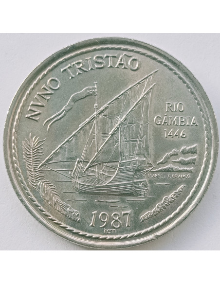 Awers monety Portugalia 100 Escudo 1987 Odkrywca Nuno Tristao